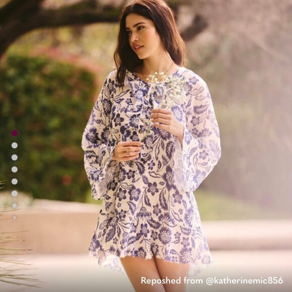 Anthropologie Tops - Anthropologie Purple/Blue and White Floral Tunic Swimsuit Cover-up, Size Large